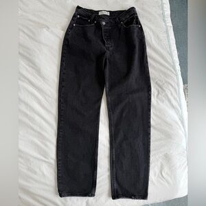 Abercrombie & Fitch The Dad High Rise Black Straight Jeans, cross front, size 27